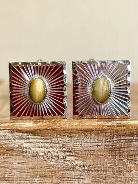 Simmons Sterling Silver Cufflinks Tigers Eye Vintage Square Western Style
